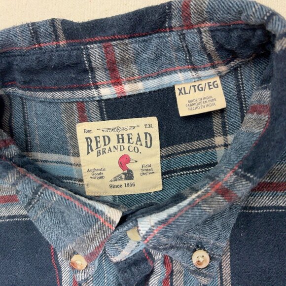 Plaid Flannel Camp Shirt Mens XL Button Down Long Sleeve Gorp Red Head Bass Pro - Picture 4 of 10